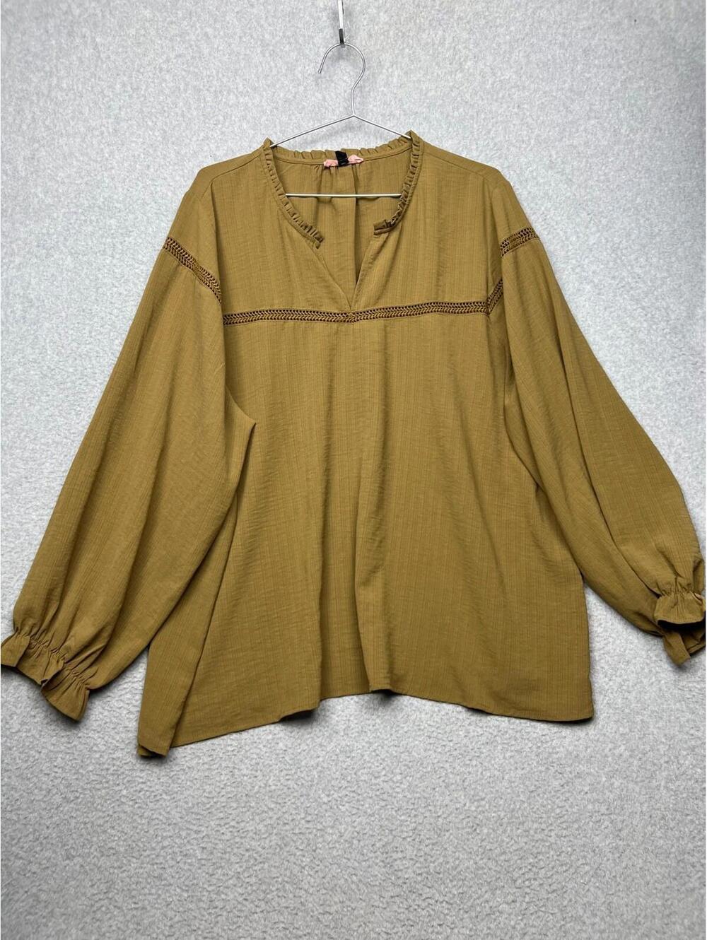 East Adeline Embroidered Tunic Blouse Plus 2X Boho Prairie Peasant Sleeves Green